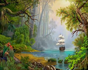 sailing ship in the tropics